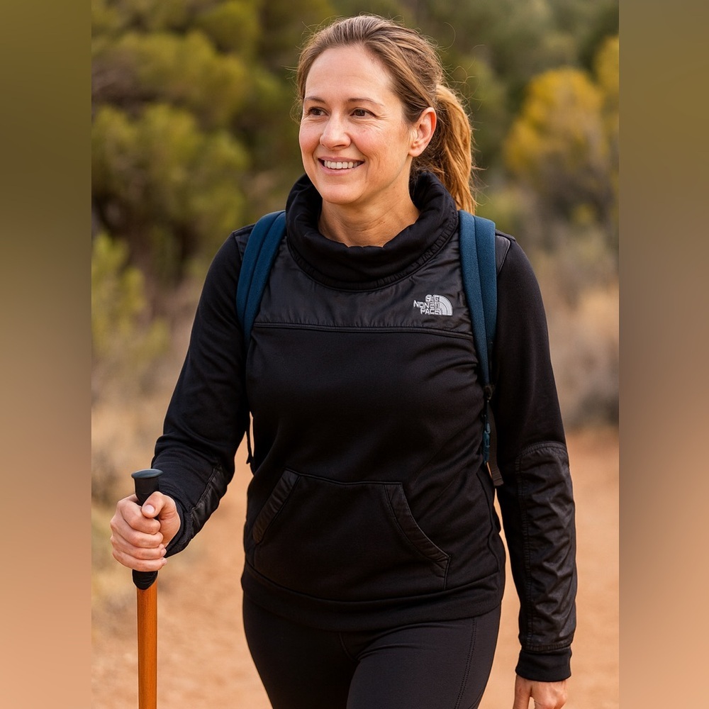 Women The Northface Sweater M black‎ climb on pullover sweatshirt with cowl neck